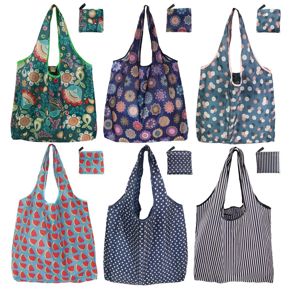 Reusable Grocery Bags, 6 Pack 50Lbs Foldable Fashion Washable Shopping